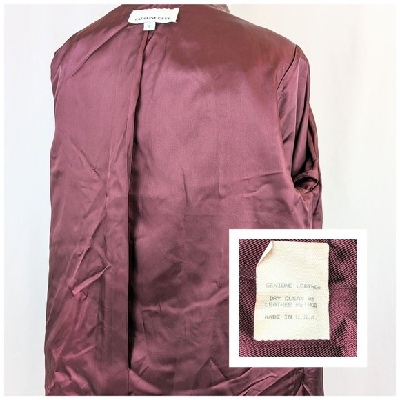 Womens Vintage Metallic Mauve Leather Jacket Ladies Small 1990s 3/4 Sleeve Coat - Picture 9 of 10